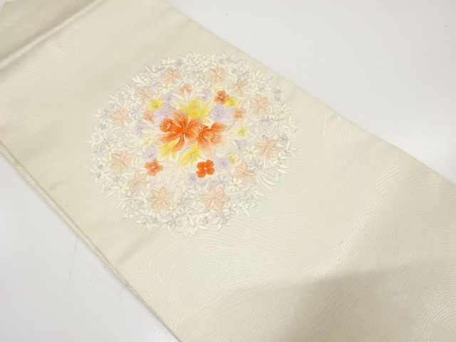 蘭に小花模様　刺繍　名古屋帯